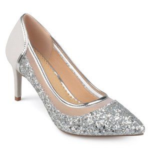 New Women’s Faux Suede Mesh Glitter Toe Heels